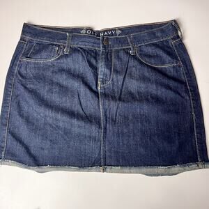 Old Navy Women's Dark Wash Distressed Hem Skirt Sz 12